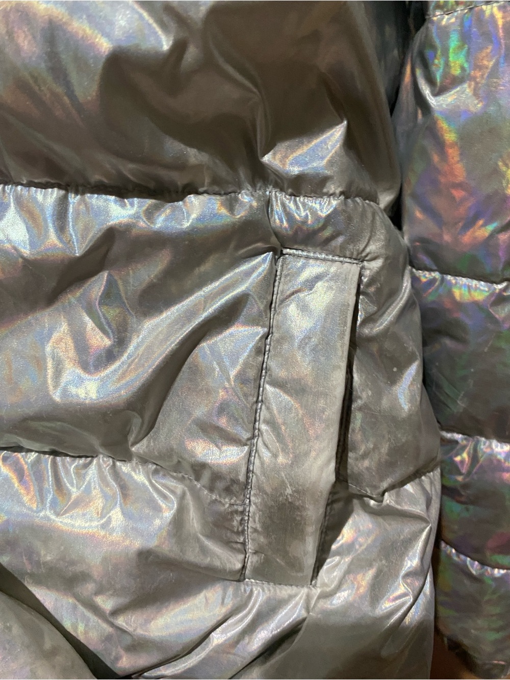 PINK Victoria's Secret Iridescent Silver Bomber Jacket with Black Trim - Picture 6 of 10